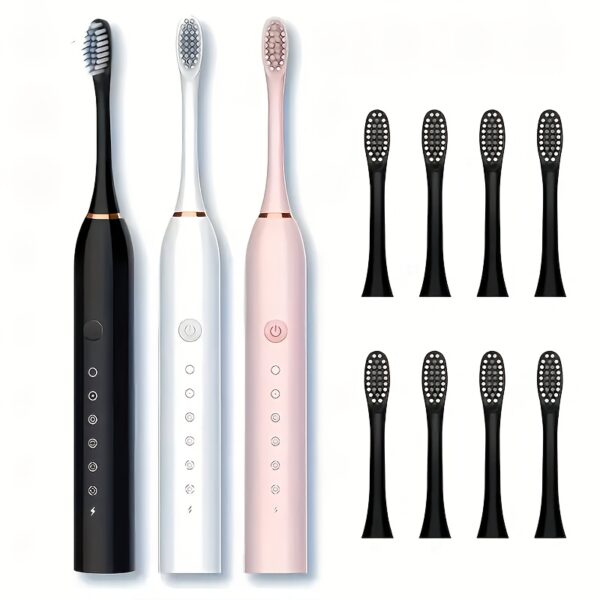 8pcs Adult Sonic Electric Toothbrush Set, IPX7 Waterproof, 6 Smart Modes, 8 Replacement Heads, USB Rechargeable with Lithium Battery, 300mAh, <36V, Suitable for Sensitive Teeth and Gums, Soft Bristles, 2-Minute Timer & 30-Second Interval Reminder - Image 2