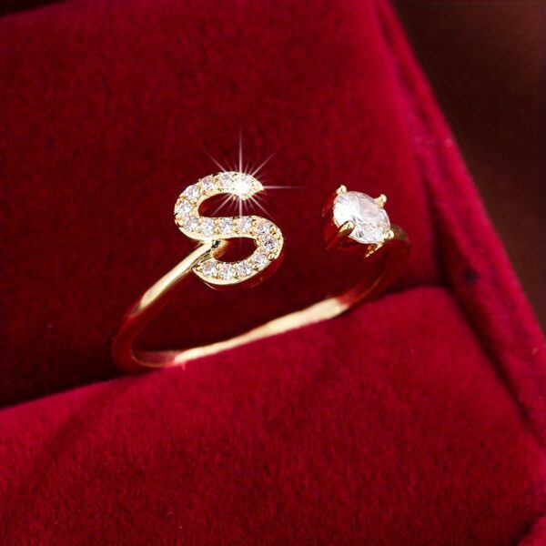 Adjustable Copper Ring With Four-claw Round Zirconia, Featuring The 26 English Letters Of Fashion Trend. - Image 31