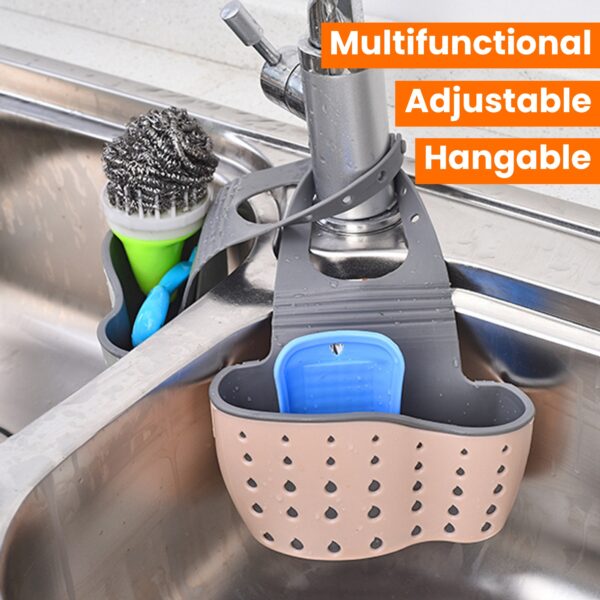 1pc Sink Sponge Holder, Sink Organizer Storage Box, Hangable Multifunctional Drain Adjustable Shoulder Strap, Kitchen Sink Sponge Holder And Kitchen Bathroom Faucet Hanging Basket Storage, Kitchen Supplies - Image 15