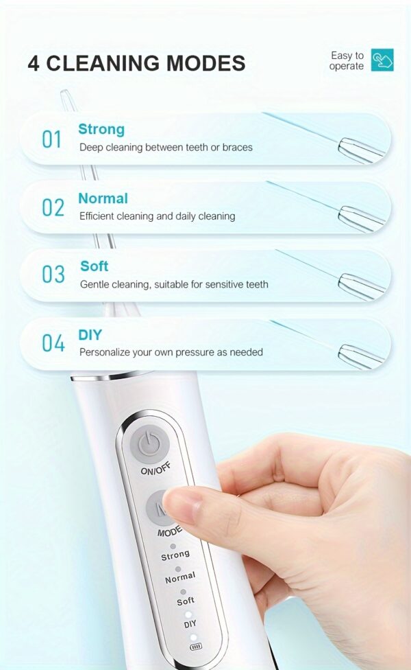 1pc Cordless Water Flosser for Teeth Cleaning, Portable Oral Irrigator with 4 Cleaning Modes, USB Rechargeable,, 1500mAh Lithium Battery, Travel-Friendly Dental Flosser - Image 12