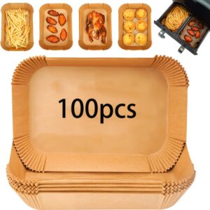 100pcs Rectangular Air Fryer Liners - Bleaching Agent-Free Parchment Paper for Roasting Chicken Wings, BBQ, Bread Baking | Non-Stick, Easy Cleanup, Perfect for Outdoor Cooking, Camping, Restaurants & Holiday Parties (Halloween, Christmas, Thanksgiving, Mo