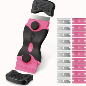 1 Set, Adhesive Scraper, Glass Scraper, 1pc Pink Double-Ended Scraper + 10 Metal Blades + 10 Plastic Blades, Scraper Tool with 20 Razor Blades, for Windows, Cleaning, Stickers, Stained Film, Labels, Silicone, Glass Stovetops, Pink Lady Gift
