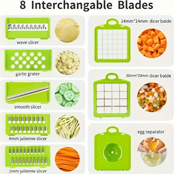 16pcs/Set Multifunctional Vegetable Chopper, Onion Mincer Cutter With Container, Interchangeable Blades, Household Potato Shredder, Fruit Slicer, Veggie Slicer, Kitchen Accessories - Image 6