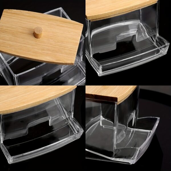 1pc Clear Acrylic Swab Holders With Wooden Lid, Dust-proof Storage Jars For Swab, Jewelry, Powder Puffs, Beauty Eggs, Household Storage Organizer For Dresser, Desktop, Bathroom, Home, Dorm - Image 11