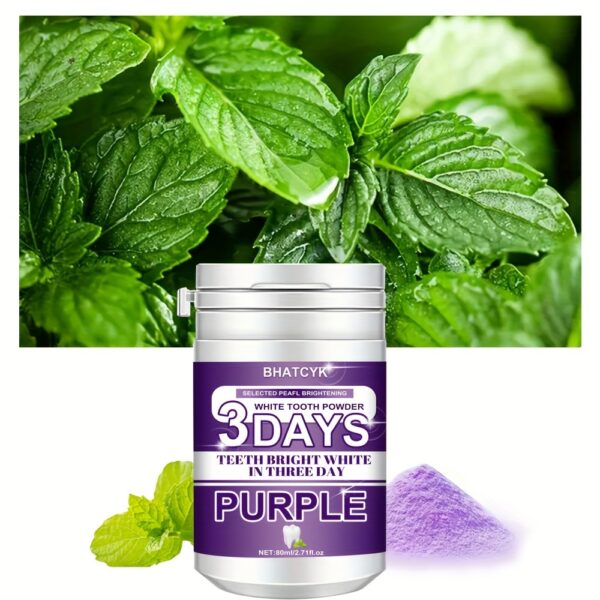 Purple Teeth Whitening Powder, Deep Cleaning Formula, Fresh Mint Flavor For Daily Oral Care, Travel Size - Image 2