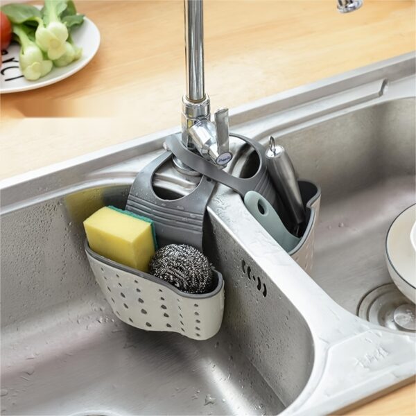 1 Pc Multifunctional Sink Sponge Rack With Adjustable Shoulder Strap - Hanging Bag, Organize And Drain Your Sponge With Ease - Perfect For Kitchen And Bathroom - Kitchen Supplies - Image 3