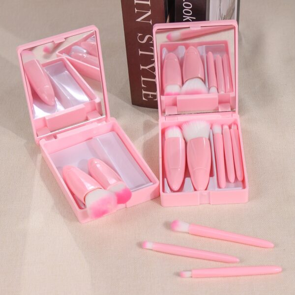 5pcs/set Portable Mini Makeup Brush Set With Mirror And Case - Soft Fiber Hair Powder And Eye Shadow Brushes For Professional Beauty Tools - Image 5