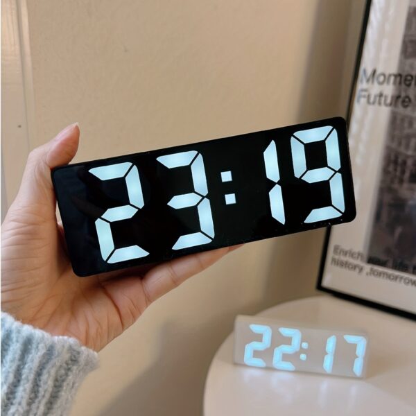 Modern LED Digital Clock with Adjustable Brightness, Date & Temperature Display - USB-Powered 12/24H Rectangular Bedroom Alarm Clock for Home Office Decor, Digital Display Clock | Contemporary Design | Durable Electronics, Alarm Clocks for Bedrooms - Image 6