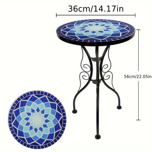 Glass Top Round Pedestal Table Set for Outdoor Patio Balcony - Decorative Mosaic Design, Durable Stained Glass Coffee Tables - Image 22