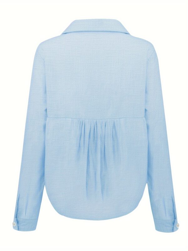 Women's Light Blue Linen Shirt - Elegant Casual Loose Fit Long Sleeve Blouse with V-Neck & Semi-Sheer Design, Machine Washable Spring/Fall Top for Casual or Formal Outfits, Fall Wardrobe, Relaxed Style, Breathable Fabric, Versatile Clothing, Stylish Outfi - Image 23