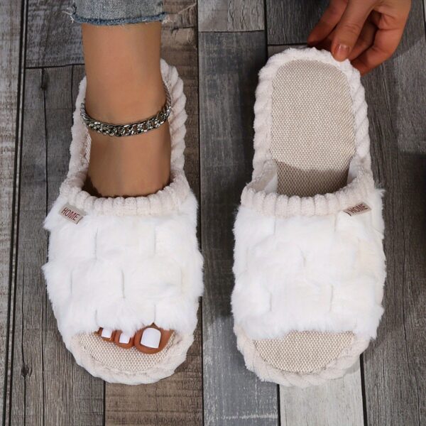 Colorblock Faux Fur Slippers, Casual Slip On Plush Lined Shoes, Comfortable Indoor Home Slippers - Image 7