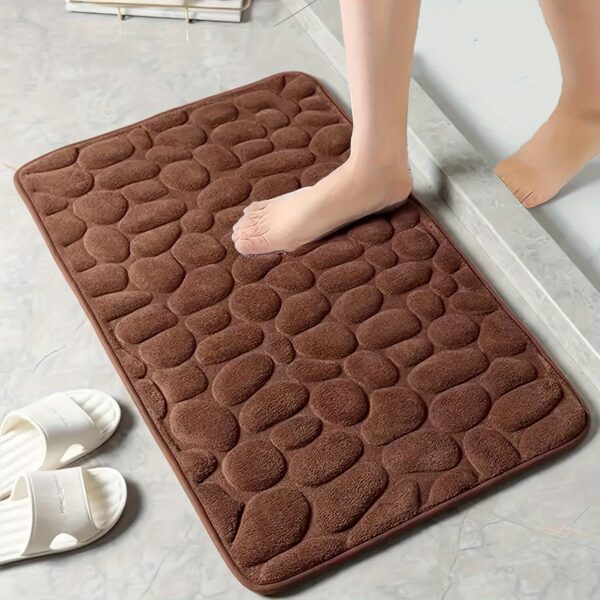 1pc Plush Memory Foam Bath Rug with Cobblestone Embossment - Quick-Dry, Non-Slip, Machine Washable - Soft & Comfortable for Shower and Bathroom, Ideal Fall Decor Accessory, Bathroom Rug - Image 3