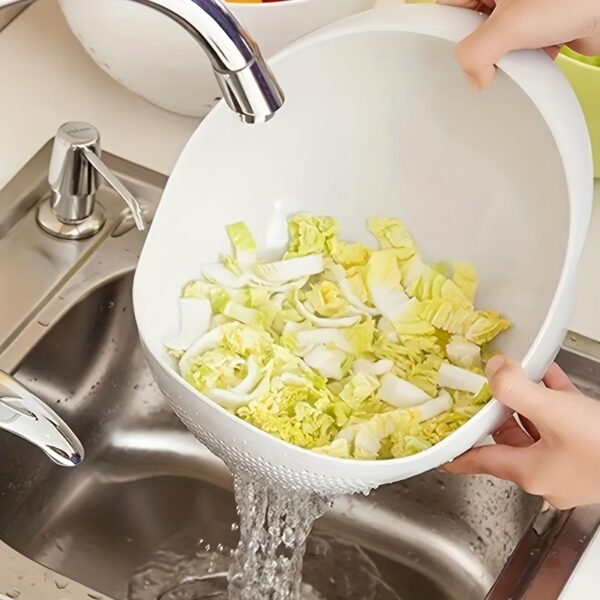 [Food-Safe Basket] 1pc Food-Safe Plastic Multi-Functional Kitchen Washing Basket Basin | Efficient Draining, Rinsing Rice, Vegetables & Fruits - Space-Saving Design for Small Kitchens & Dishwashing - Image 8