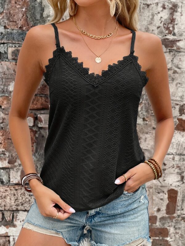 Eyelet Contrast Lace Cami Top, Casual V-neck Spaghetti Strap Top For Summer, Women's Clothing For Coquette/Cute/Y2K Style - Image 48