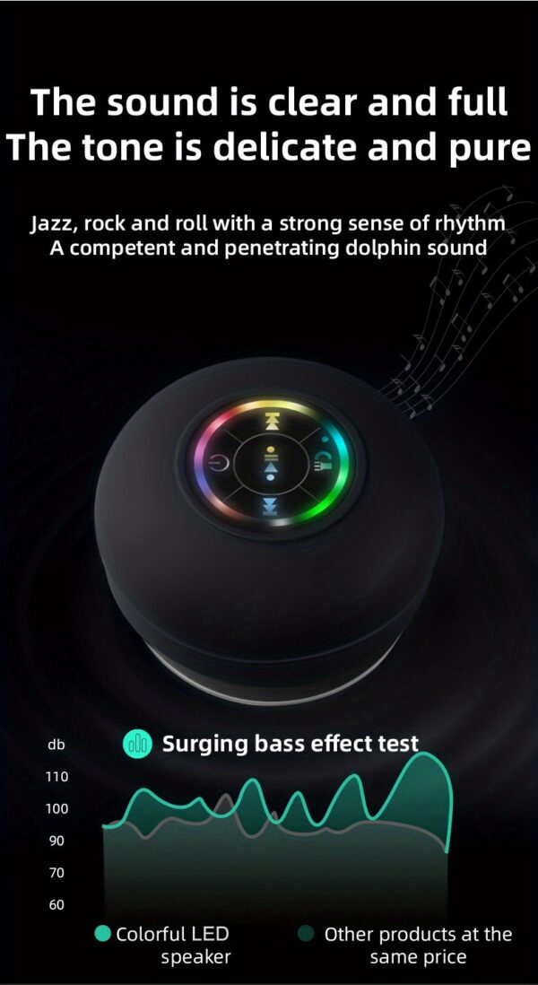 Popular Choice] Portable Wireless Speaker with Suction Cup - USB Rechargeable, 2-Hour Playtime, Parties, Bathroom, Travel & Outdoor,RGB Lighting Bathroom Suction Cup Wireless Speaker, HD Sound Quality - Image 11
