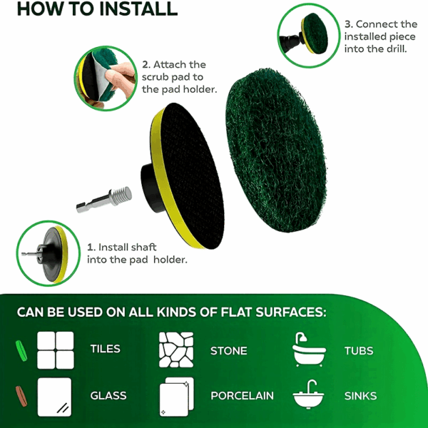 8PCS Power Drill Scrubber Brush Tile Cleaning Kit with Sanding Sponges, Green 180-240 Grits and Red 320-400 Grits - Bathroom Floor Tub Polishing Pads Home Cleaning Tools Set. - Image 14
