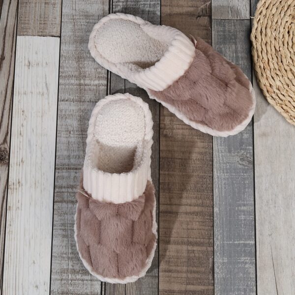 Colorblock Faux Fur Slippers, Casual Slip On Plush Lined Shoes, Comfortable Indoor Home Slippers - Image 25