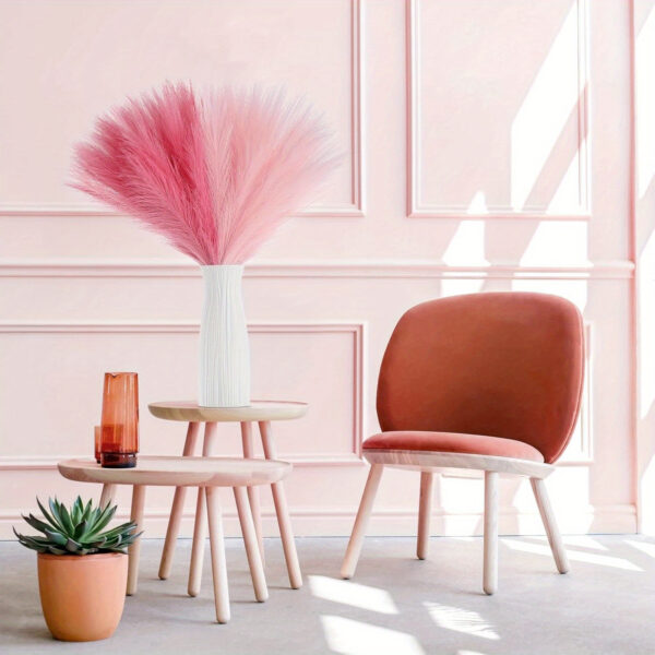 21pcs Boho Chic Artificial Pampas Grass - Soft Pink & White Faux Reed Feathers for Vase Arrangements, Perfect for Home, Wedding, and Farmhouse Decor, 55.88cm Tall Adjustable Stems, Flower Decor - Image 12