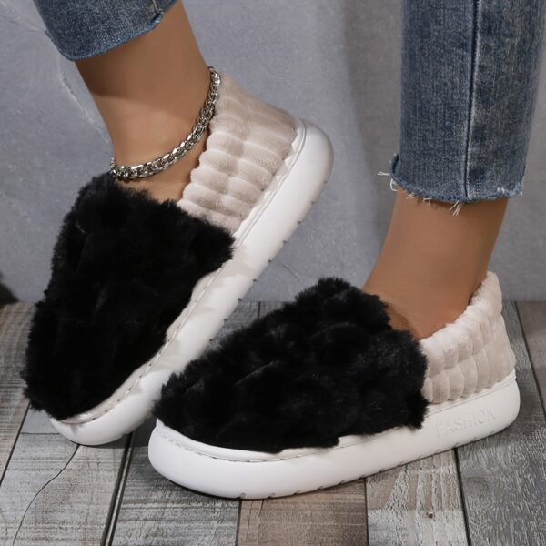 Colorblock Faux Fur Slippers, Casual Slip On Plush Lined Shoes, Comfortable Indoor Home Slippers - Image 16