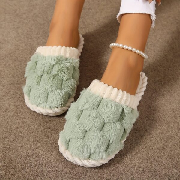 Colorblock Faux Fur Slippers, Casual Slip On Plush Lined Shoes, Comfortable Indoor Home Slippers - Image 8