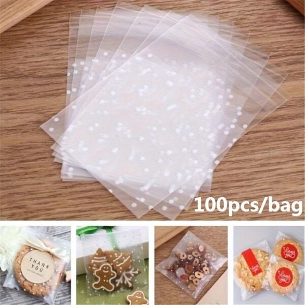 [100 Pcs White Dots Bags] 100 Pcs Frosted Self Adhesive White Dots Bags | Clear Plastic Treat Bags For Cake, Chocolate, Candy, Snack Wrapping, Goodie Bags, Goody Bags, Gift Pouches For Party Supplies - Image 4