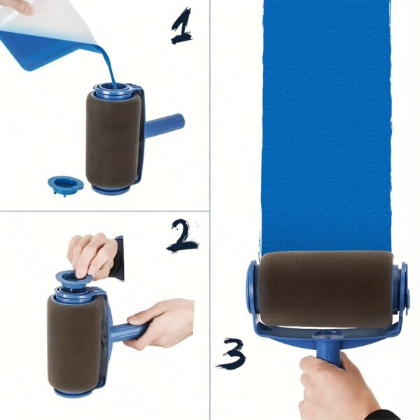 1pc Multifunctional Sponge Paint Roller Brush with Telescopic Handle – Thick, Durable Plastic Fiber Bristles for Effortless Wall Painting, No Dead Angle Coverage, Blue & White Design - Image 7