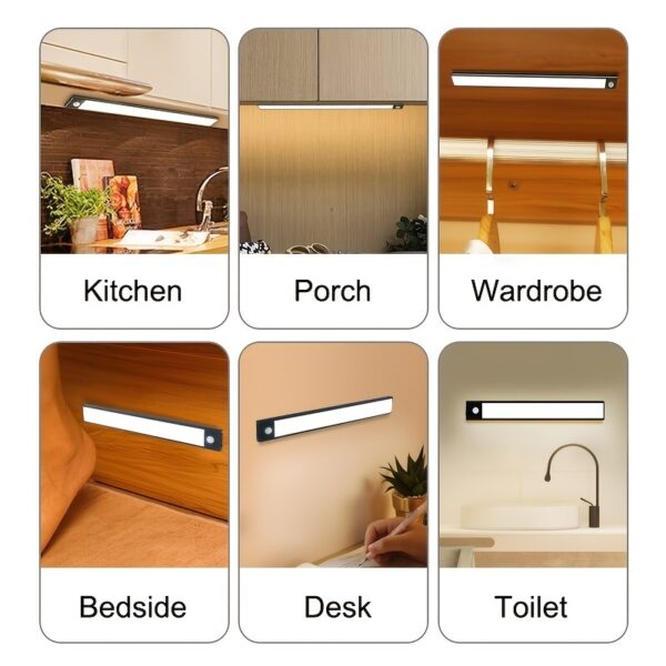 1pc KATHYLIGHT LED Motion Sensor Cabinet Light, Brushed Metal Strip Sconce with Voice Control, Wireless Magnetic USB Rechargeable, Auto-shut-off, Detachable Fixture, Plastic Shade, for Wardrobe, Closet, Kitchen, Stairs, Corridor, Shelf - 800mAh Lithium Ba - Image 14