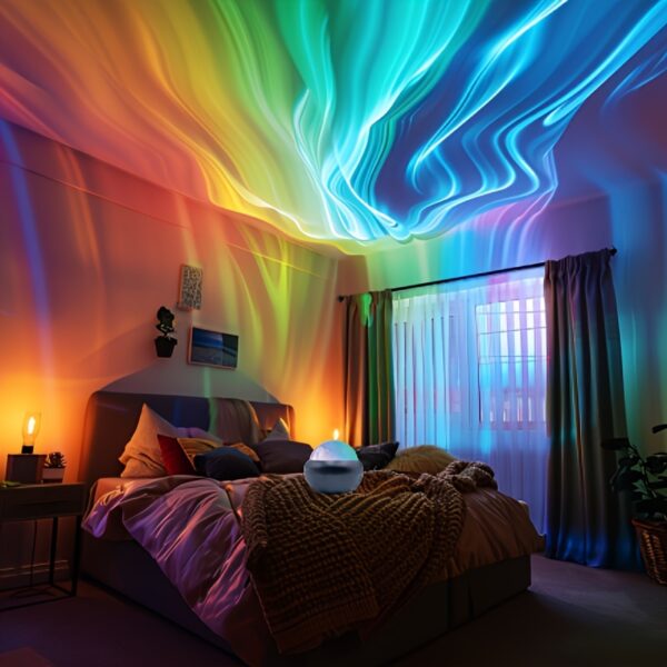 1pc USB-Powered LED Rainbow Light Projector - 360° Rotating Colorful Ambiance Lamp, Resin Material, Non-Rechargeable Button Battery, Ideal for Bedroom & Living Room Decoration, Unique Gift Idea - Image 6