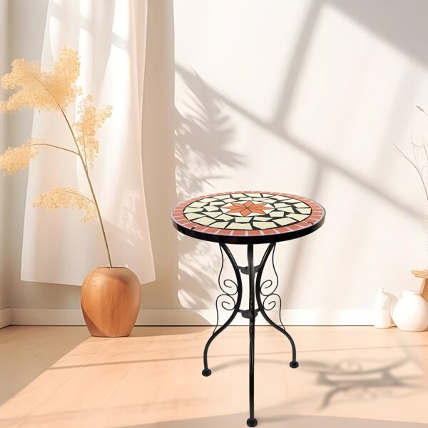 Glass Top Round Pedestal Table Set for Outdoor Patio Balcony - Decorative Mosaic Design, Durable Stained Glass Coffee Tables - Image 17