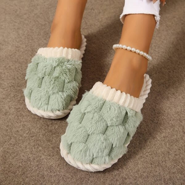 Colorblock Faux Fur Slippers, Casual Slip On Plush Lined Shoes, Comfortable Indoor Home Slippers - Image 12
