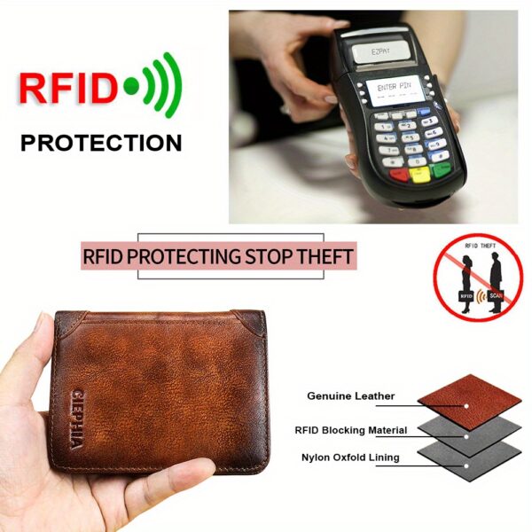 1pc CIEPHIA Vintage Genuine Leather RFID Blocking Wallet for Men - Slim, Multi-Functional ID & Credit Card Holder, Deep Brown with Embossed Logo, Ideal Gift for Valentine's Day - Image 24