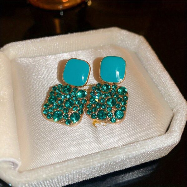 Square Shape Full Shiny Rhinestone Decor Dangle Earrings Luxury Elegant Style Alloy Jewelry Banquet Party Ear Ornaments - Image 5