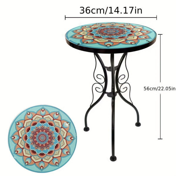 Glass Top Round Pedestal Table Set for Outdoor Patio Balcony - Decorative Mosaic Design, Durable Stained Glass Coffee Tables - Image 25
