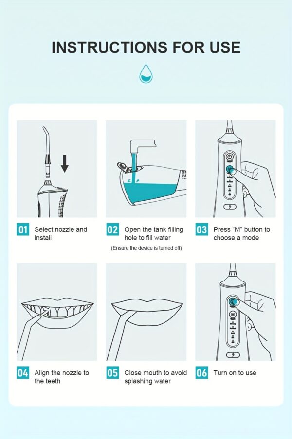 1pc Cordless Water Flosser for Teeth Cleaning, Portable Oral Irrigator with 4 Cleaning Modes, USB Rechargeable,, 1500mAh Lithium Battery, Travel-Friendly Dental Flosser - Image 18