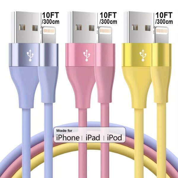 1/3pcs 10ft Fast Charging Cable - MFi Certified for iPhone 14/13/12/11 Pro Max/12 Mini/XR/XS/X/8/7/6 Plus SE (Lightning Connector) - Image 2