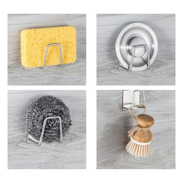1pc/4pcs, No Punching Sponge Holder, Wall Mount Sponge Rack, Stainless Steel Sink Drain Rack, Random Color - Image 4