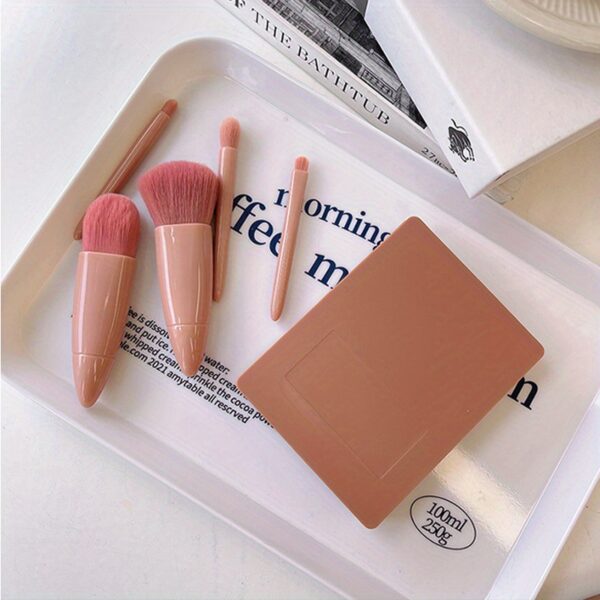 5pcs/set Portable Mini Makeup Brush Set With Mirror And Case - Soft Fiber Hair Powder And Eye Shadow Brushes For Professional Beauty Tools - Image 14