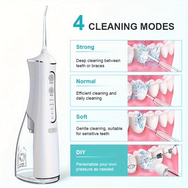 1pc Cordless Water Flosser for Teeth Cleaning, Portable Oral Irrigator with 4 Cleaning Modes, USB Rechargeable,, 1500mAh Lithium Battery, Travel-Friendly Dental Flosser - Image 3