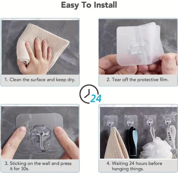 10pcs of Strong Adhesive Kitchen Hooks Adhesive Suction Cups Punch-Free Suction Cups Bathroom Wall-Mounted Toilet Wall Traceless Adhesive Hooks Towel Hook Combination Multi-Functional Hanging Convenient Storage Wall Hooks, Utility Hooks - Image 6