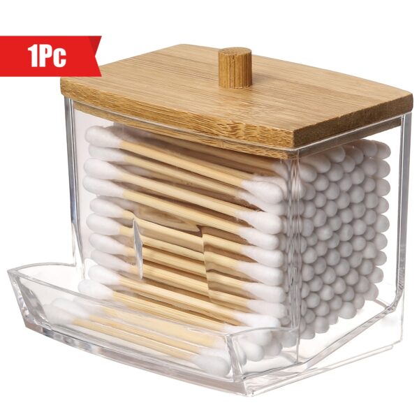 7oz Swab & Pad Holder with Wooden Lid - Qtip Dispenser, Bathroom Organizer Jar for Storage, Swab Pads Holder, Apothecary Jar, Bathroom Containers