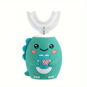Youngsters's U-shaped electric toothbrush with 3 brush heads, rechargeable, cartoon dinosaur toothbrush, 59 seconds timer, 360 degree cleaning