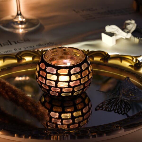 6-Piece Mosaic Glass Votive Candleholder Set - Handmade Stained Glass Tealight Holders for Tabletop Decor, Ideal for Christmas, Thanksgiving, Father's Day, Mother's Day & Graduation - Image 4
