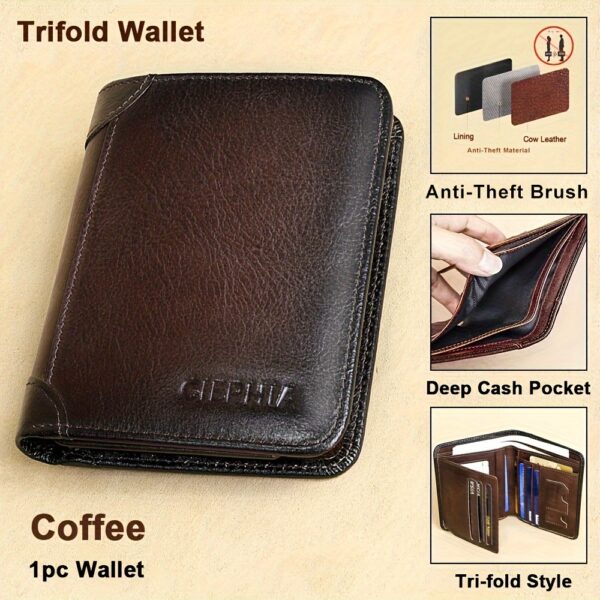 1pc CIEPHIA Vintage Genuine Leather RFID Blocking Wallet for Men - Slim, Multi-Functional ID & Credit Card Holder, Deep Brown with Embossed Logo, Ideal Gift for Valentine's Day - Image 7