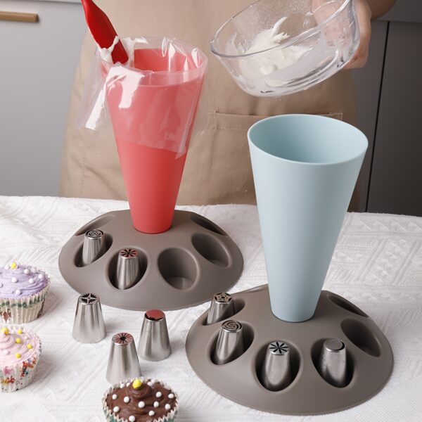 1pc Food-Safe Polypropylene Piping Bag Stand with Multiple Cupcake Decorating Nozzles - Ergonomic Design for Easy Filling, Durable Baking Tool for Holidays, Birthdays, Weddings & Special Occasions, Festive Pastry Accessory | Functional Kitchenware | Easyc - Image 5