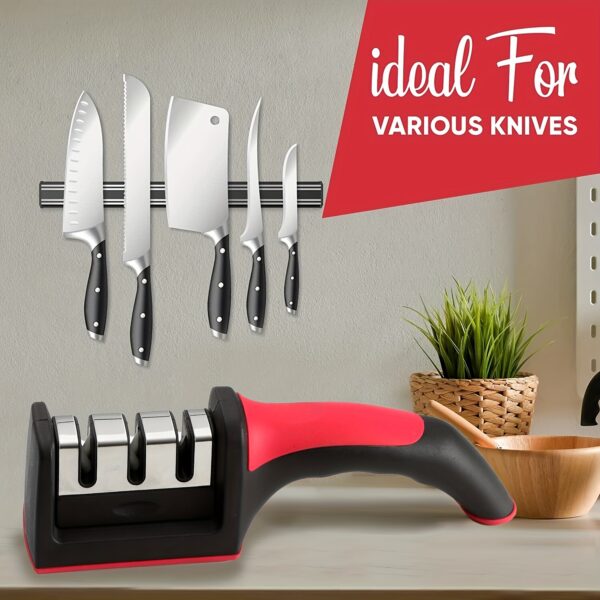 1pc, 3-in-1, Portable Knife Sharpener, Three Stage Knife Sharpener, Manual Knife Sharpener For Powerful Professional Chef's Kitchen, Knife Accessories - Image 13