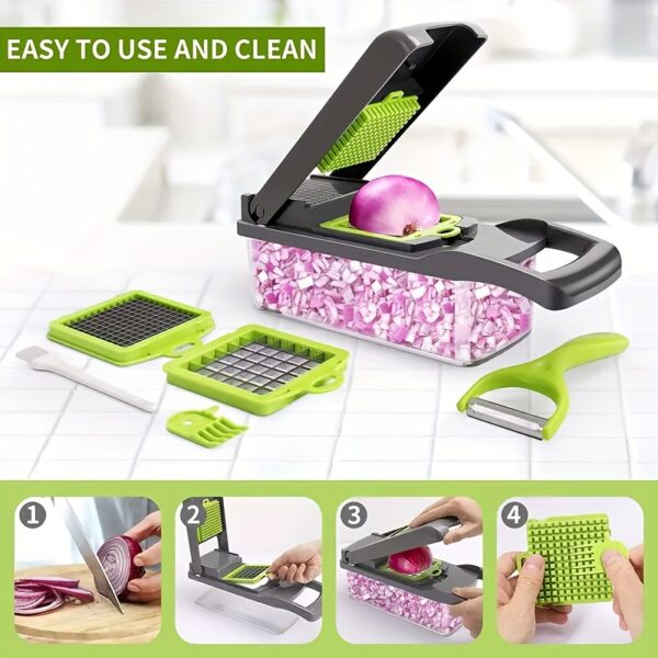 12/16pcs/Set, Vegetable Chopper, Multifunctional Fruit Slicer, Handle Food Grater, Vegetable Slicer, Cutter With Container, Onion Mincer Chopper With Multiple Interchangeable Blades, Household Potato Shredder, Kitchen Stuff, Kitchen Accessories - Image 6