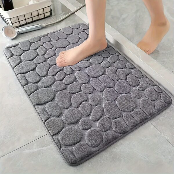 1pc Plush Memory Foam Bath Rug with Cobblestone Embossment - Quick-Dry, Non-Slip, Machine Washable - Soft & Comfortable for Shower and Bathroom, Ideal Fall Decor Accessory, Bathroom Rug - Image 2