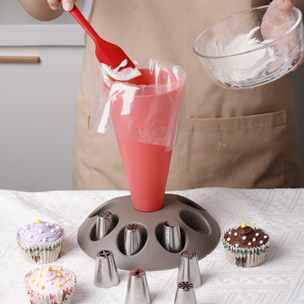 1pc Food-Safe Polypropylene Piping Bag Stand with Multiple Cupcake Decorating Nozzles - Ergonomic Design for Easy Filling, Durable Baking Tool for Holidays, Birthdays, Weddings & Special Occasions, Festive Pastry Accessory | Functional Kitchenware | Easyc - Image 8