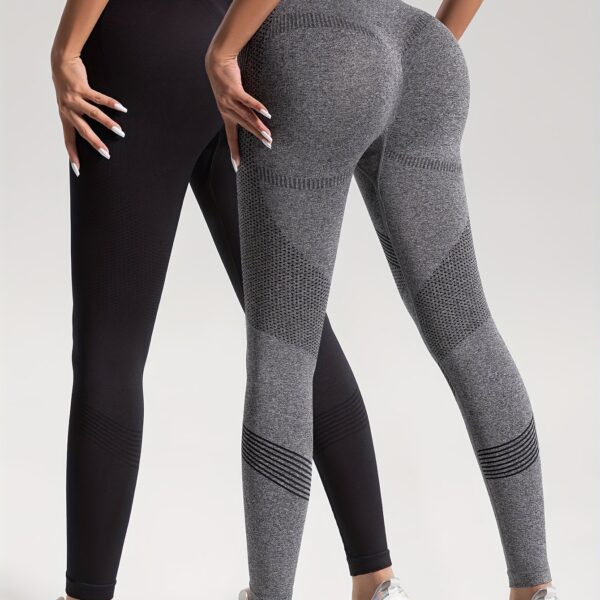 2pcs Solid Color High-Stretch Fitness Yoga Sports Leggings, Soft Breathable Yoga Tight Pants, Women's Activewear - Image 15