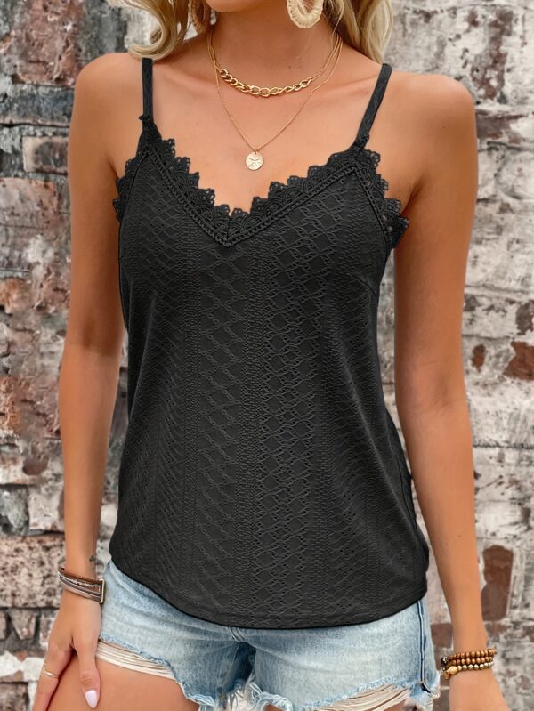 Eyelet Contrast Lace Cami Top, Casual V-neck Spaghetti Strap Top For Summer, Women's Clothing For Coquette/Cute/Y2K Style - Image 49
